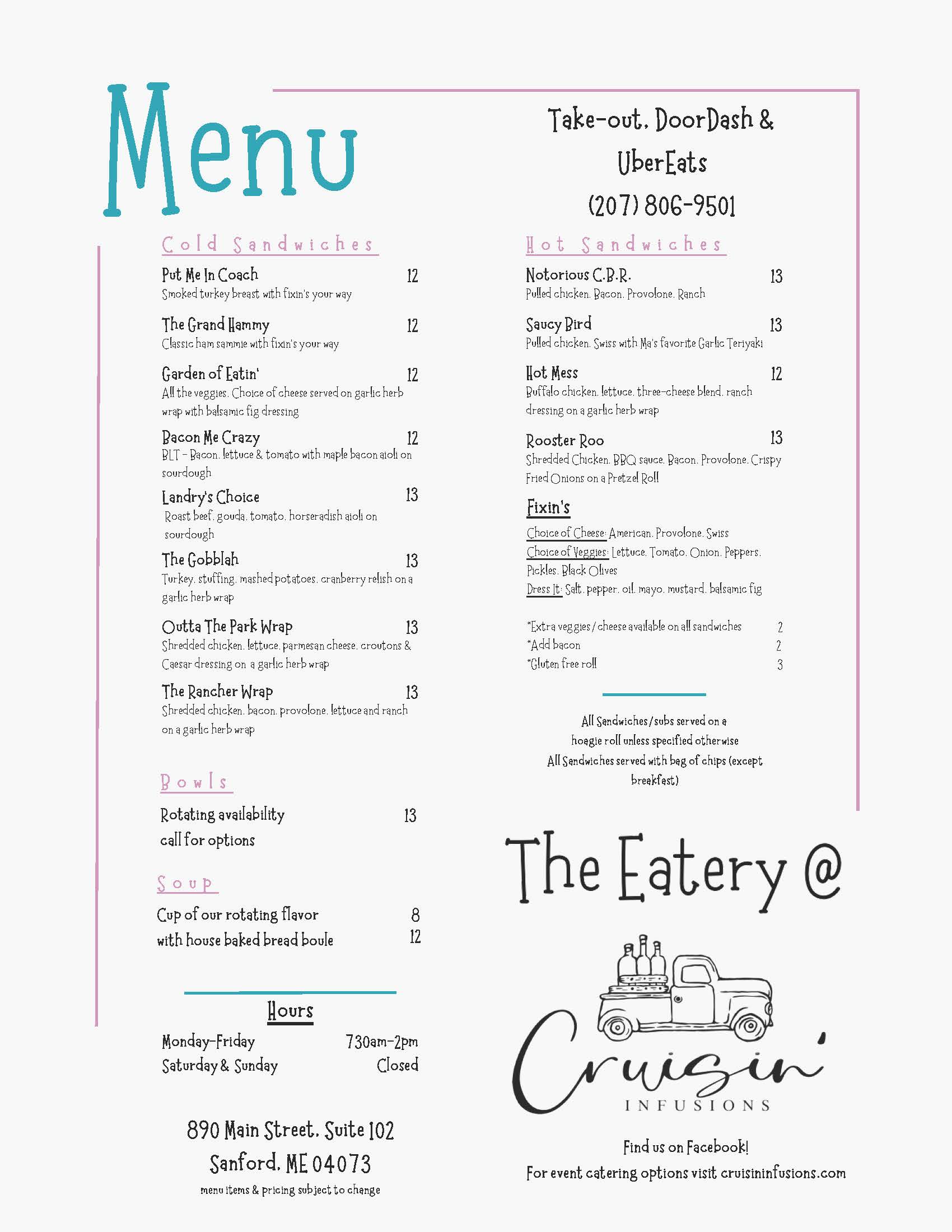 Sanford Cafe Menu